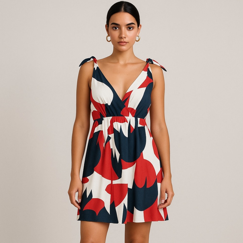 Tulip Dress Elegant Red and Blue Dress (Linen?)